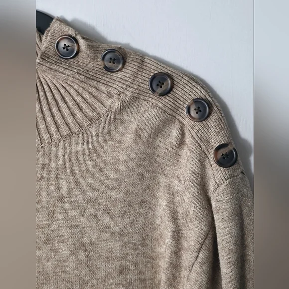 Anthro Margarita Button Mock Tunic Oatmeal Sweater Light Academia Coquette Boho - Picture 6 of 10